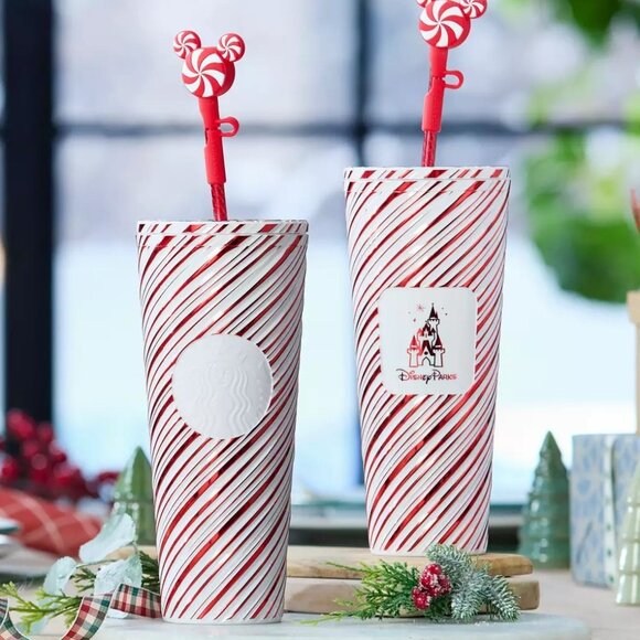 NIB Starbucks x Disney Parks 2025 Peppermint Swirl 24oz Tumbler with Straw - Picture 1 of 12
